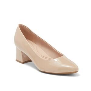 New Easy Spirit Nicole Almond Toe Pump in Light Natural Patent Women's Size 8.5